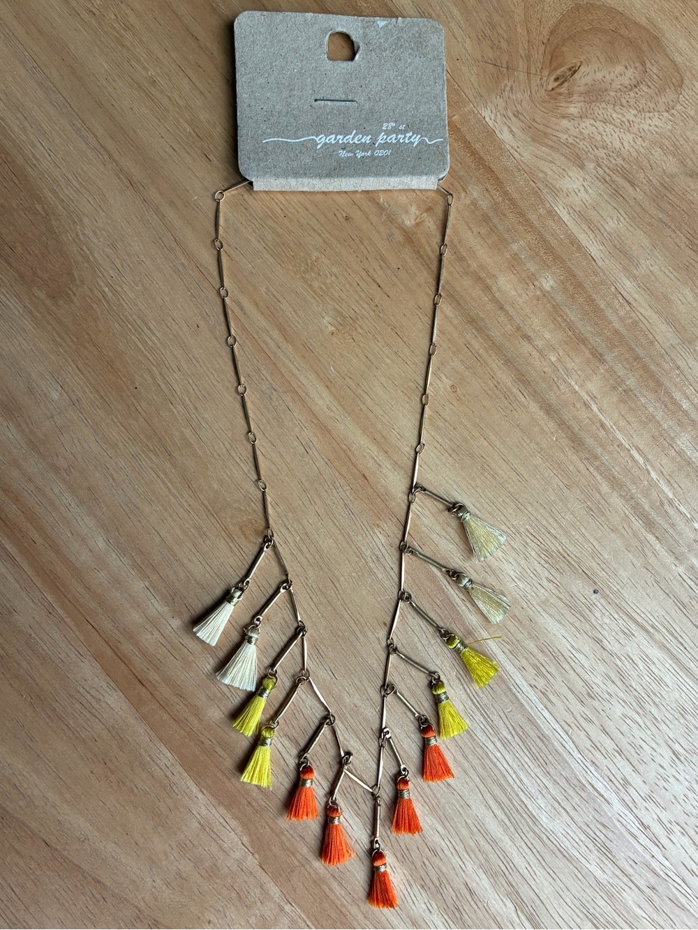 Gold-Tone Tassel Necklace with Yellow, Orange & Cream Fringe - Picture 2 of 4
